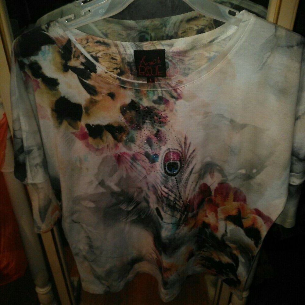 NWOT French Blue Beautiful Bling Blouse SZ L